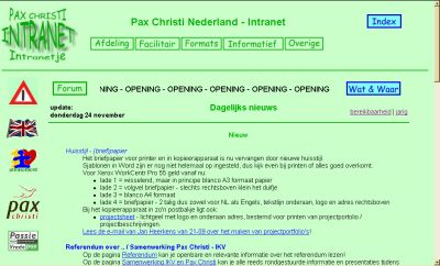 Screenshot van Intranet in stijl van voor najaar 2005